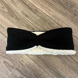 Bearpaw large bow winter headband ear warmer black super thick fleece lining
